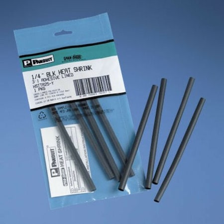 Panduit Adhesive Lined Heat Shrink Tube, Thin Wall, 3:1 I.D. Shrink Ratio, 0.19 in I.D. Before Shrinking, Black, 6 in HSTTA19-Y